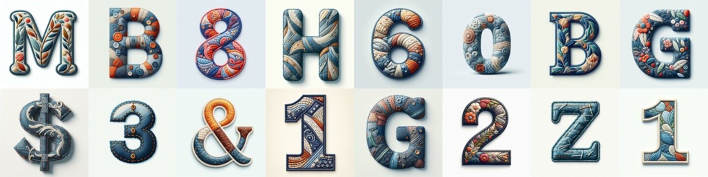 Fabric patches lettering. AI generated illustration