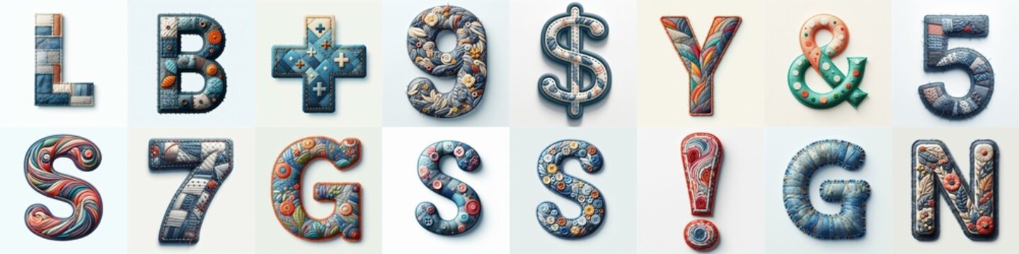 Fabric patches lettering. AI generated illustration