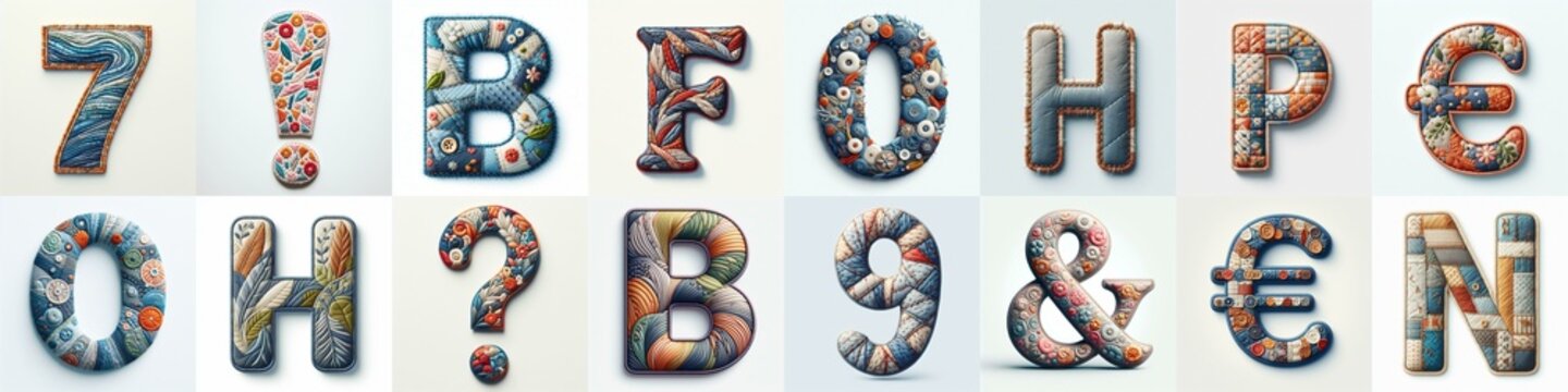 Fabric patches lettering. AI generated illustration