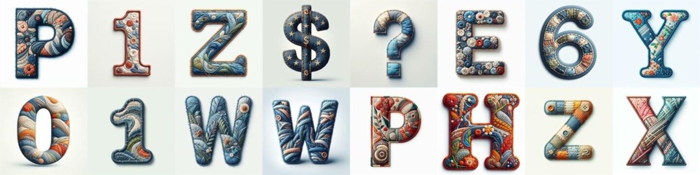 Fabric patches lettering. AI generated illustration