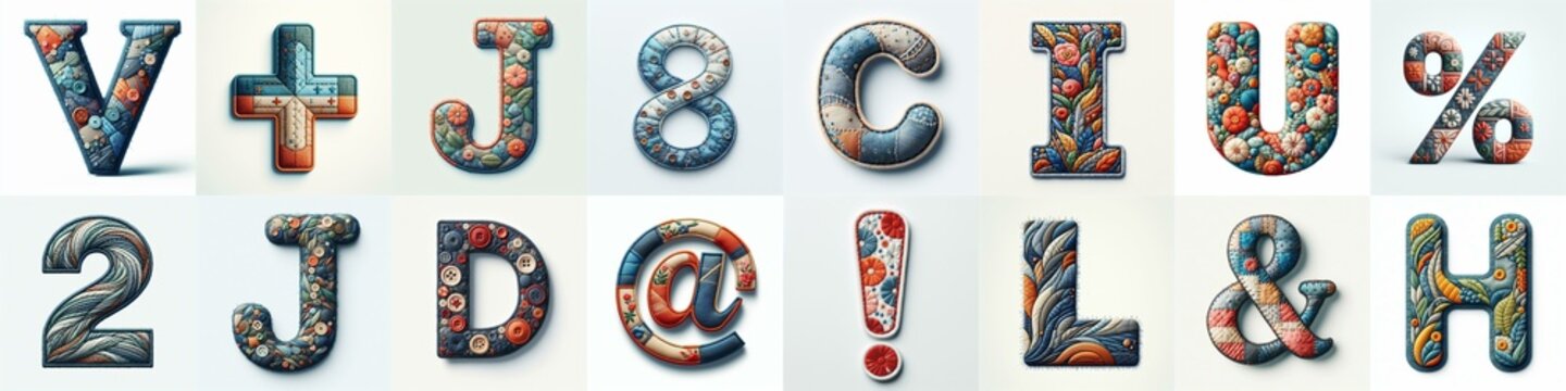 Fabric patches lettering. AI generated illustration