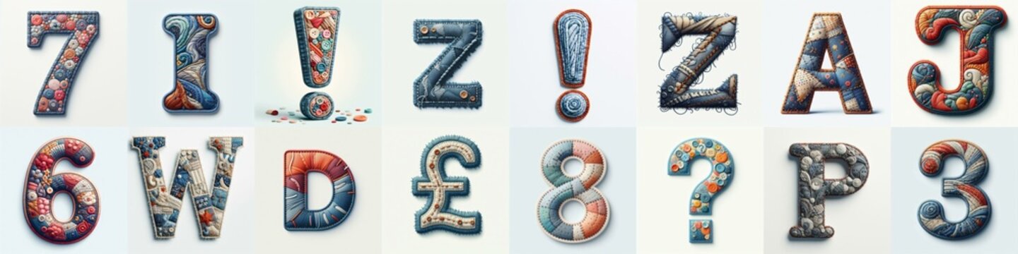 Fabric patches lettering. AI generated illustration