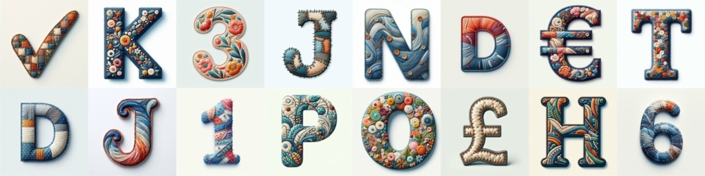 Fabric patches lettering. AI generated illustration