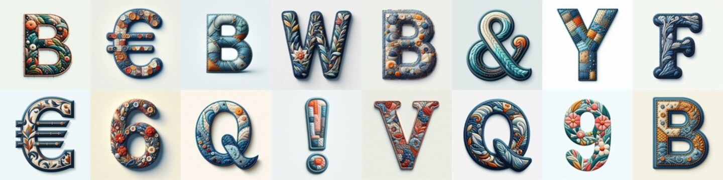 Fabric patches lettering. AI generated illustration