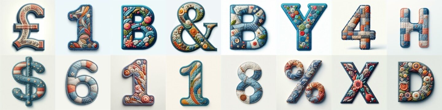 Fabric patches lettering. AI generated illustration