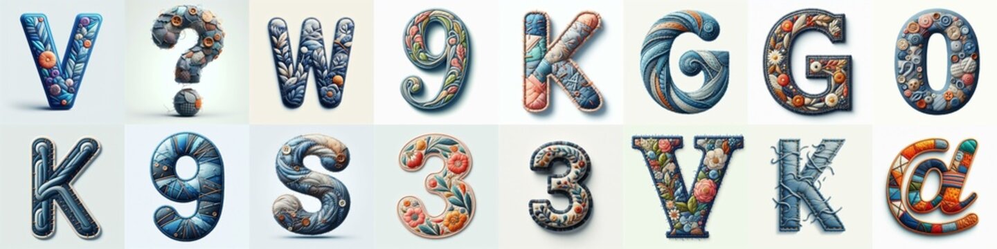 Fabric patches lettering. AI generated illustration