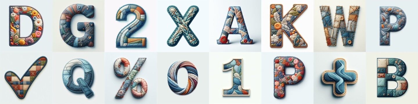 Fabric patches lettering. AI generated illustration