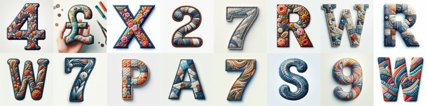 Fabric patches lettering. AI generated illustration