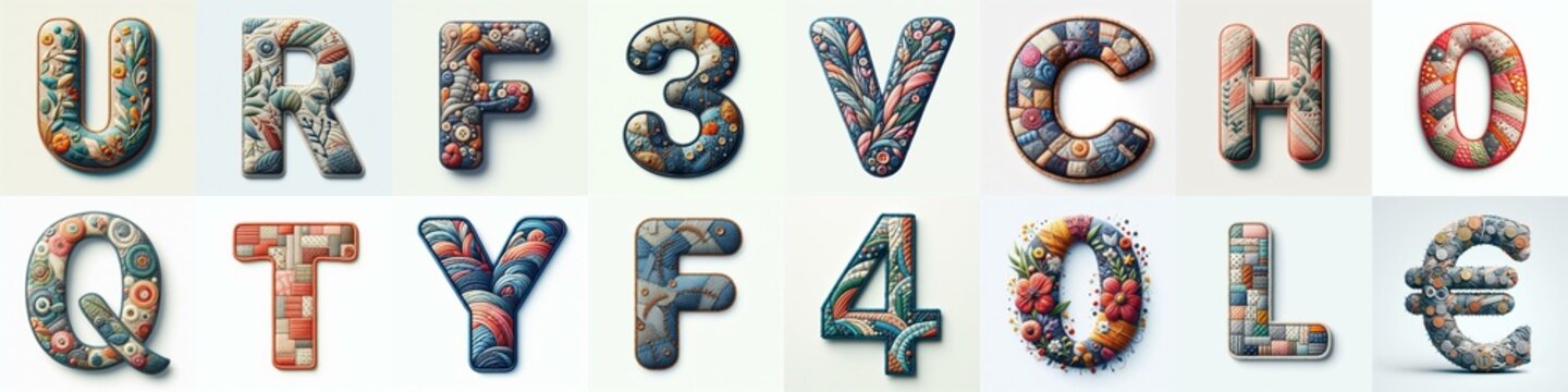 Fabric patches lettering. AI generated illustration