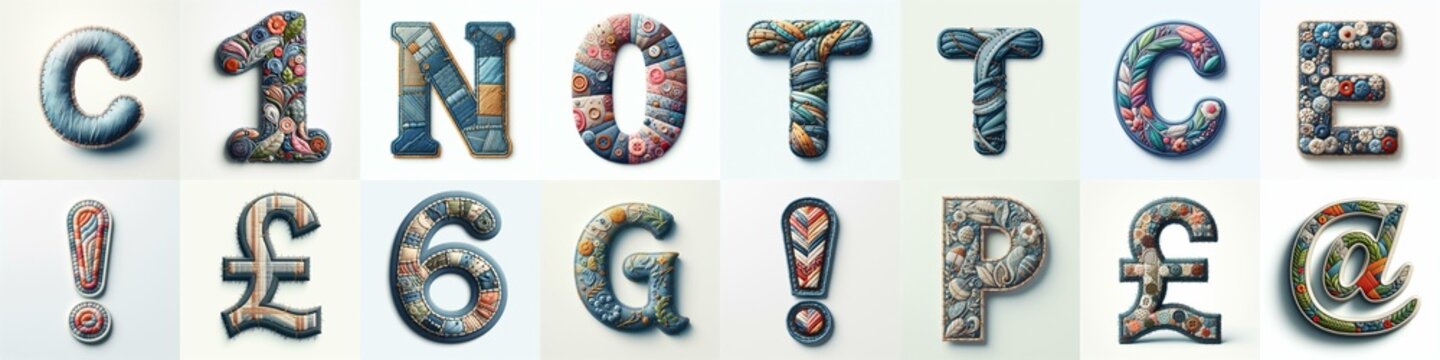 Fabric patches lettering. AI generated illustration