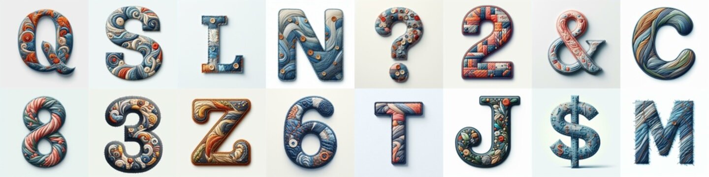 Fabric patches lettering. AI generated illustration