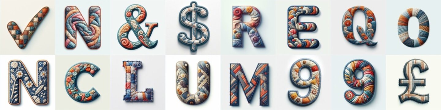 Fabric patches lettering. AI generated illustration