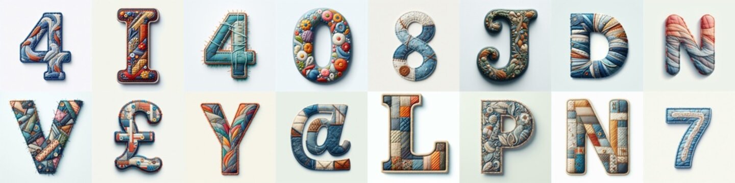 Fabric patches lettering. AI generated illustration