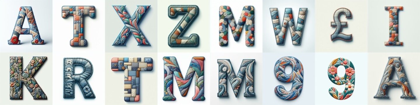 Fabric patches lettering. AI generated illustration