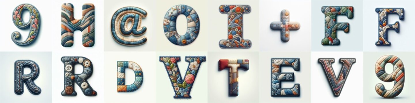 Fabric patches lettering. AI generated illustration