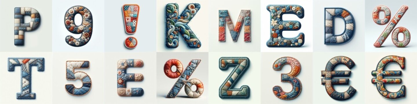 Fabric patches lettering. AI generated illustration