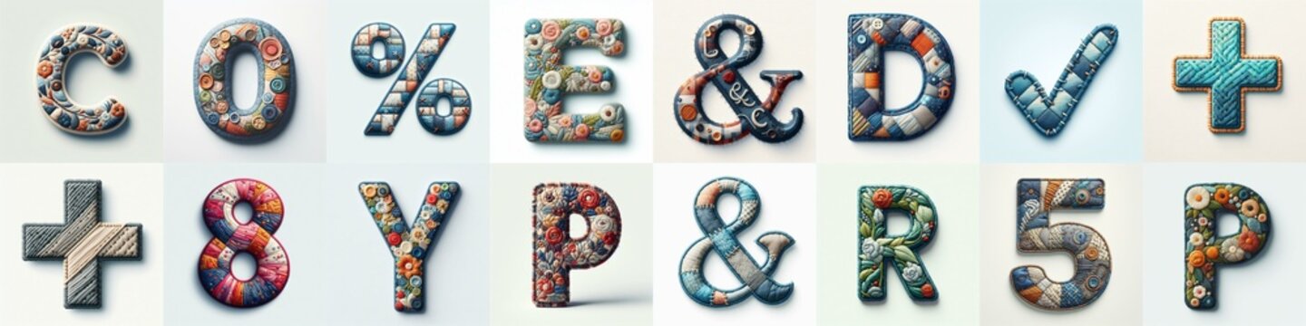 Fabric patches lettering. AI generated illustration