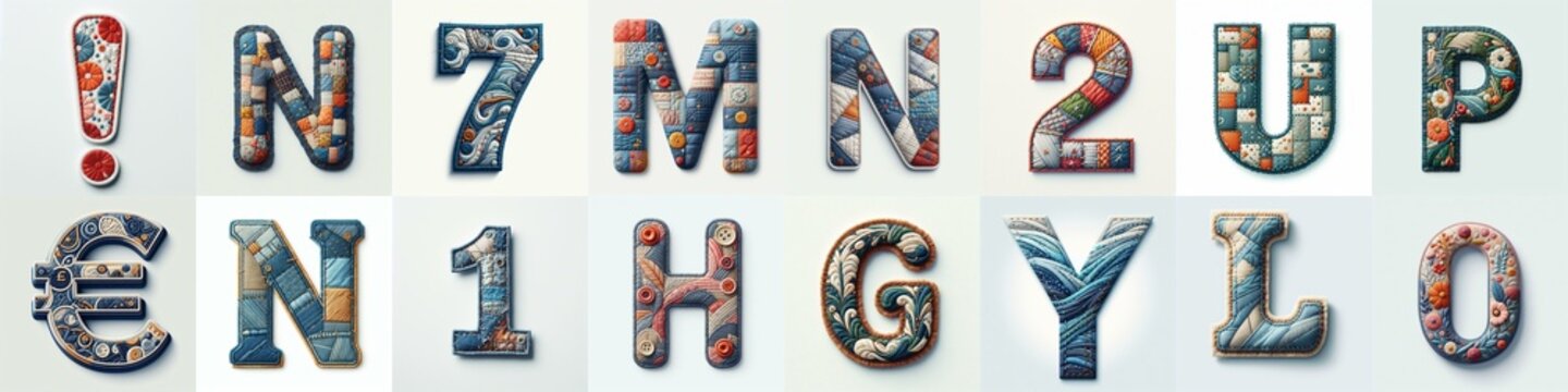 Fabric patches lettering. AI generated illustration