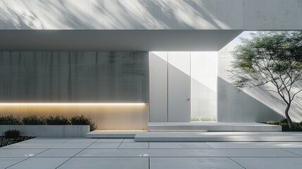 Aufkleber - A minimalist-style villa, featuring a door, a courtyard wall. Generative AI.