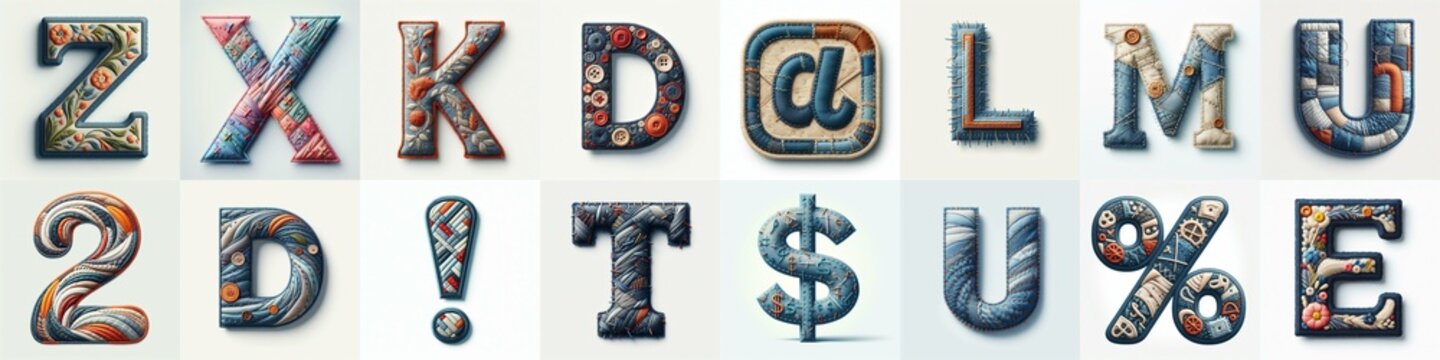 Fabric patches lettering. AI generated illustration