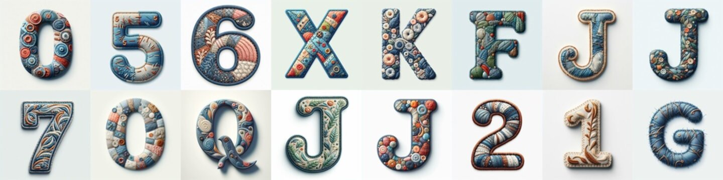 Fabric patches lettering. AI generated illustration