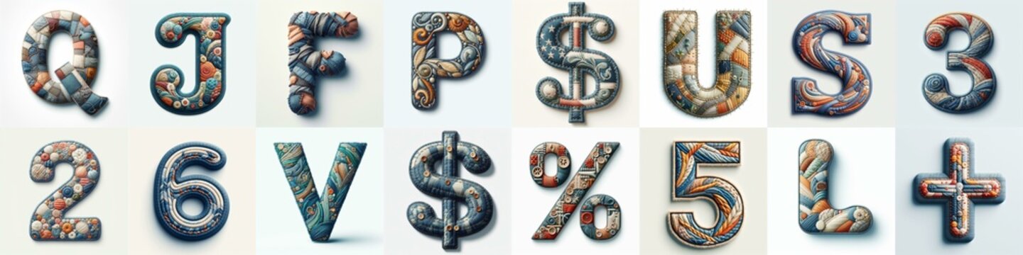 Fabric patches lettering. AI generated illustration