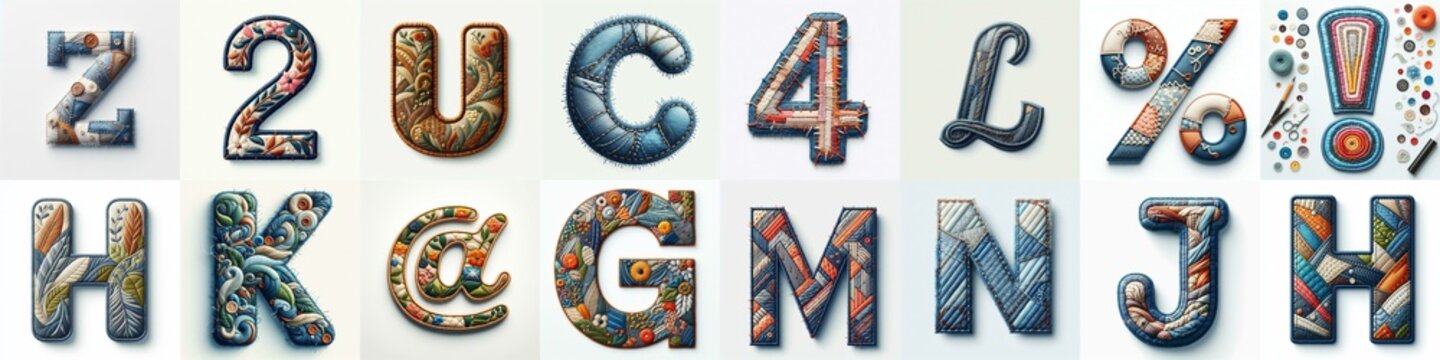 Fabric patches lettering. AI generated illustration