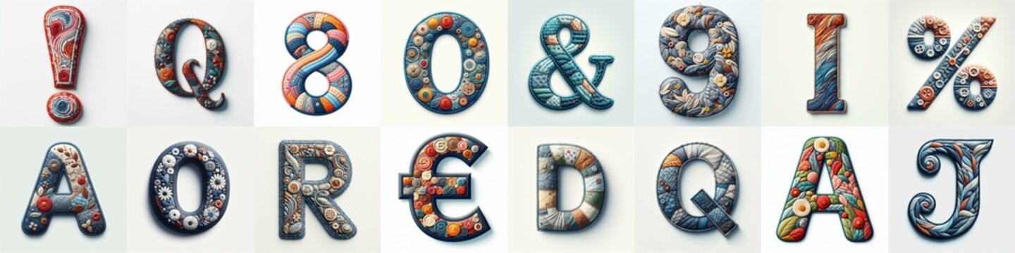 Fabric patches lettering. AI generated illustration