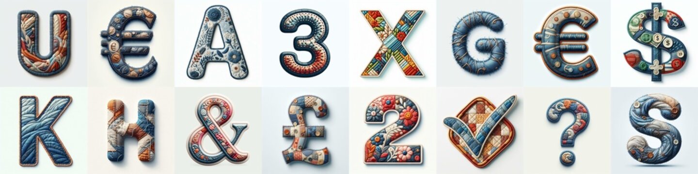 Fabric patches lettering. AI generated illustration