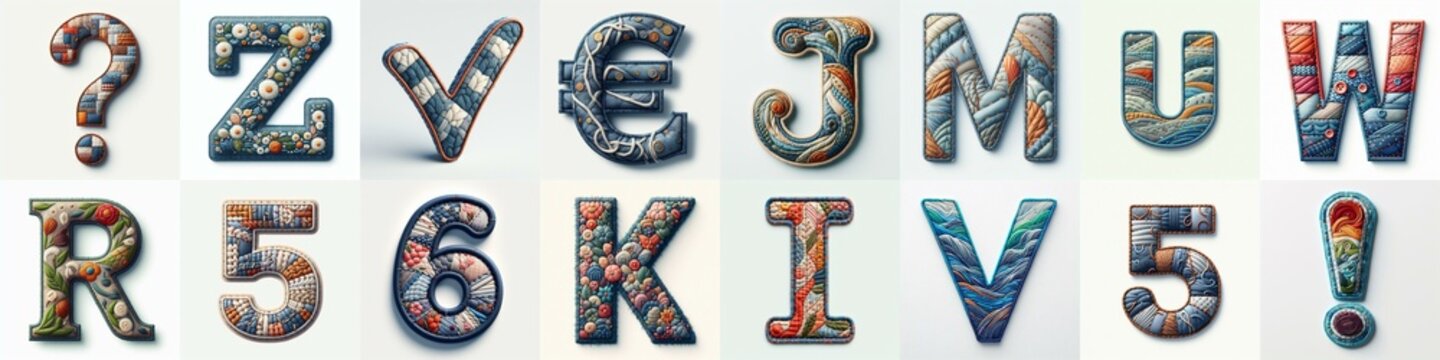 Fabric patches lettering. AI generated illustration