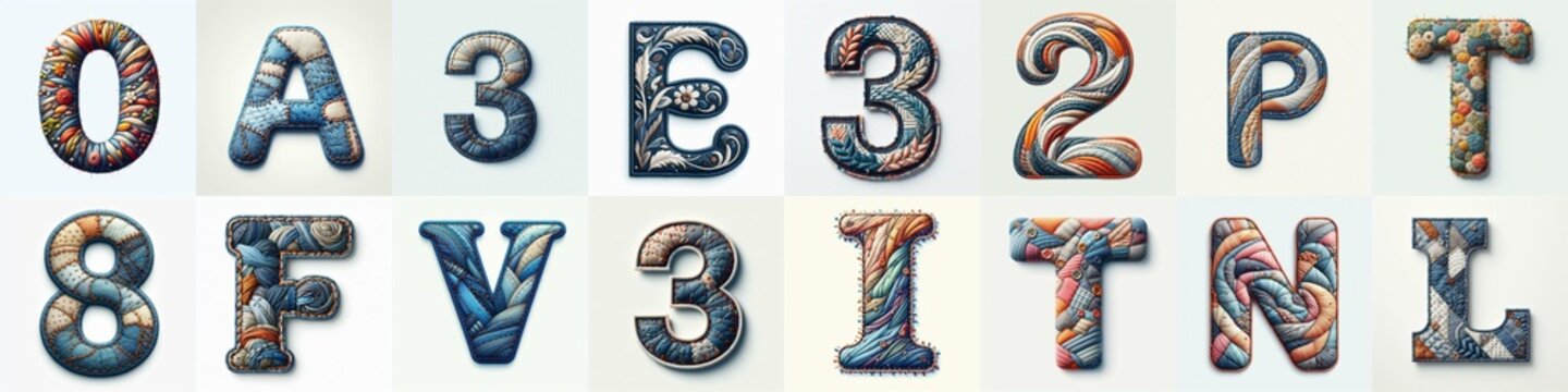 Fabric patches lettering. AI generated illustration