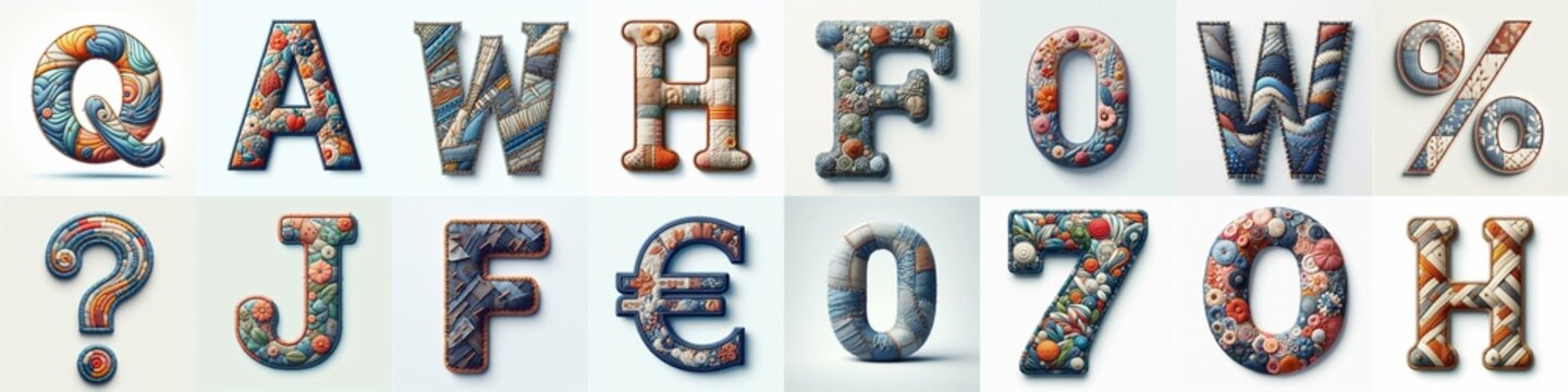 Fabric patches lettering. AI generated illustration