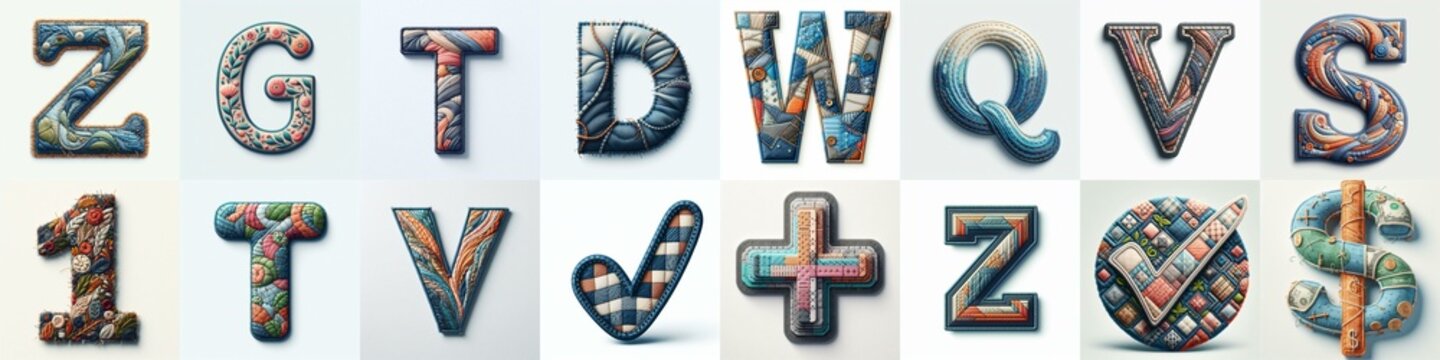 Fabric patches lettering. AI generated illustration