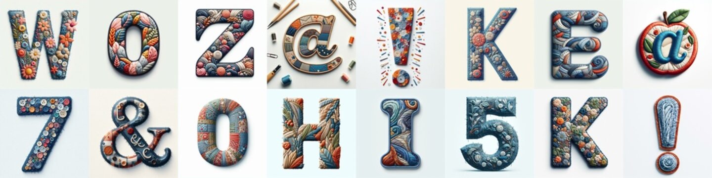 Fabric patches lettering. AI generated illustration