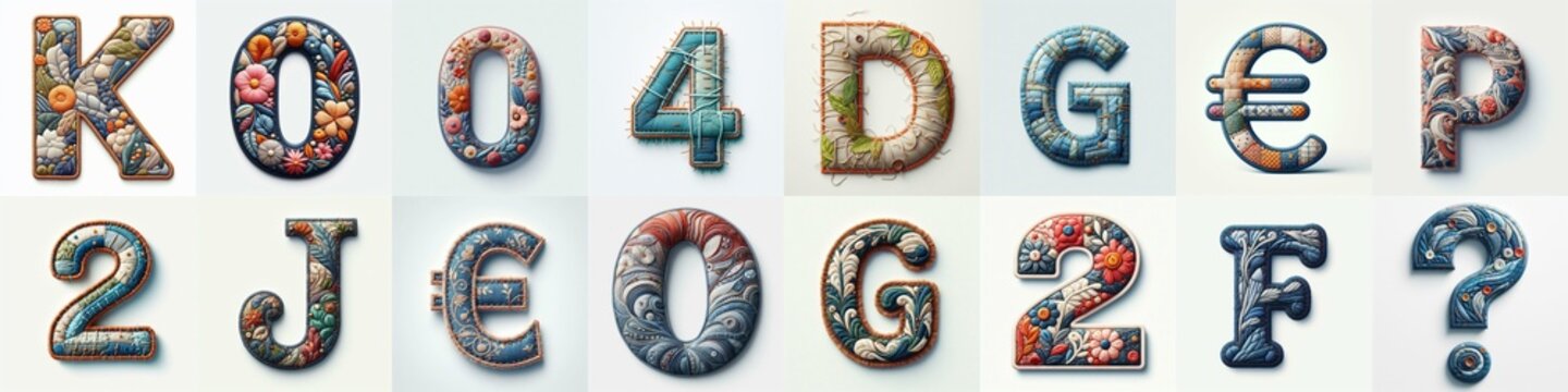 Fabric patches lettering. AI generated illustration