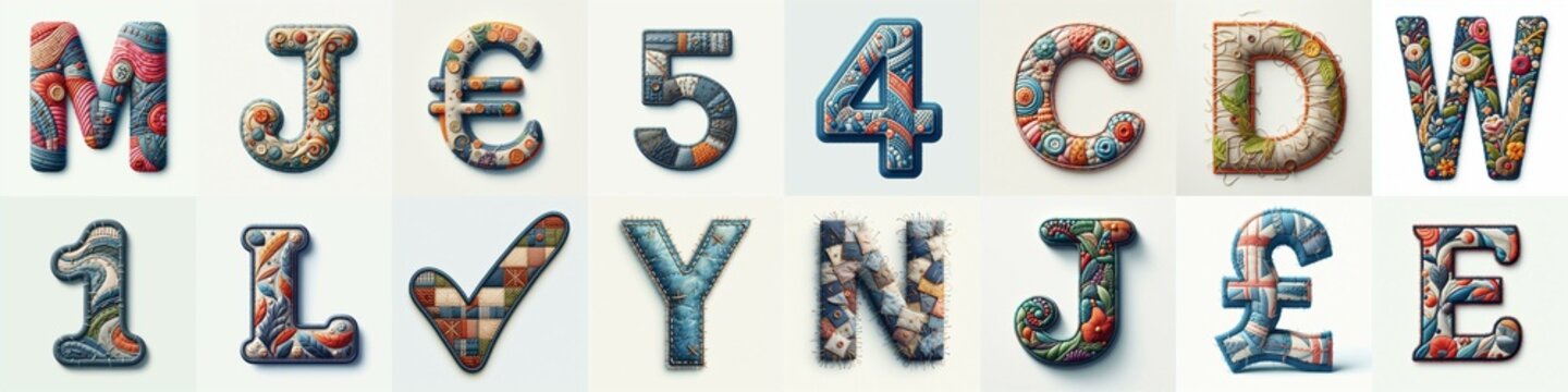 Fabric patches lettering. AI generated illustration