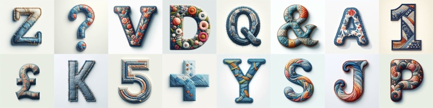 Fabric patches lettering. AI generated illustration