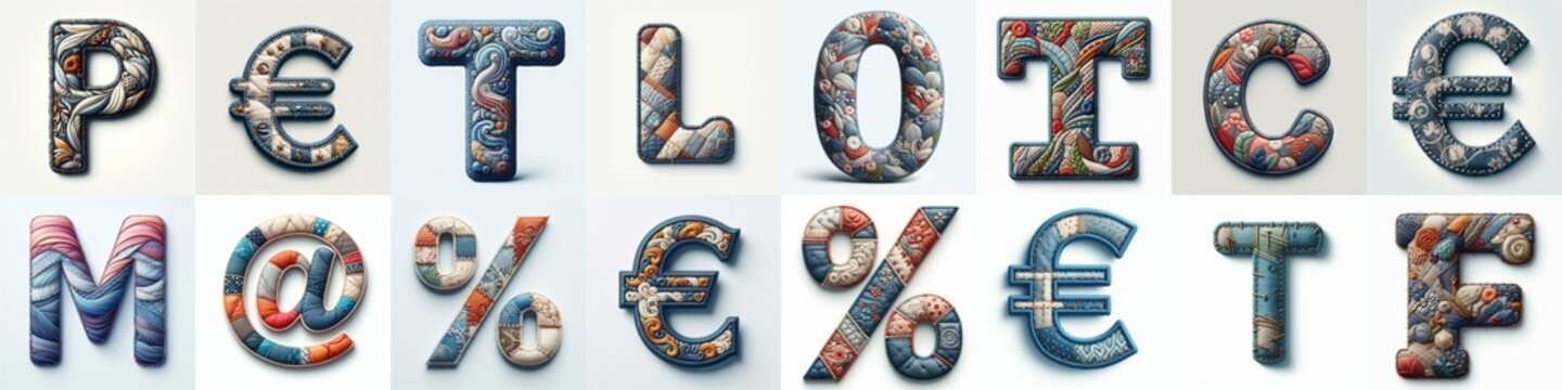 Fabric patches lettering. AI generated illustration