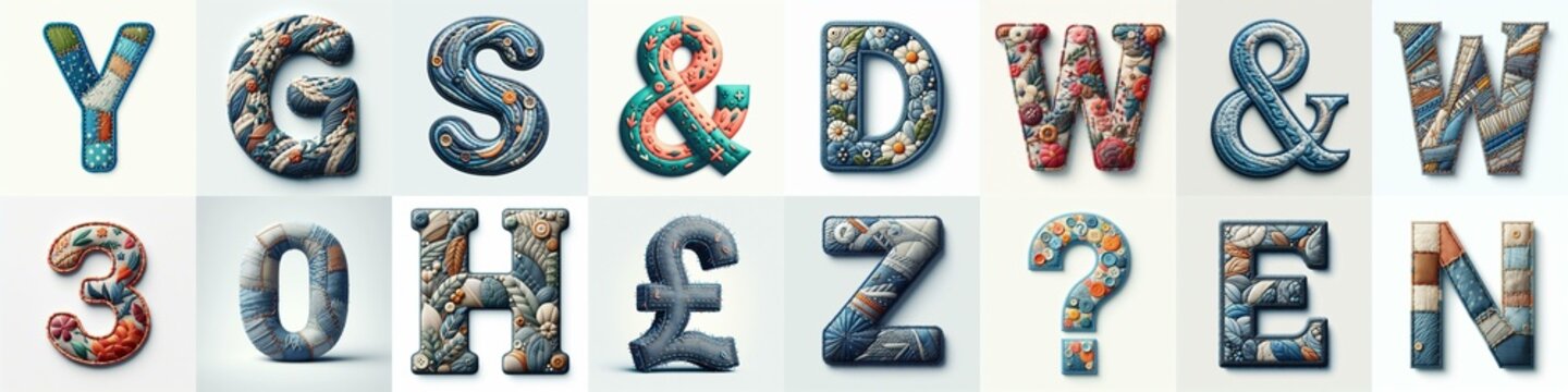 Fabric patches lettering. AI generated illustration