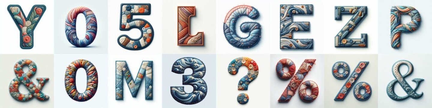 Fabric patches lettering. AI generated illustration