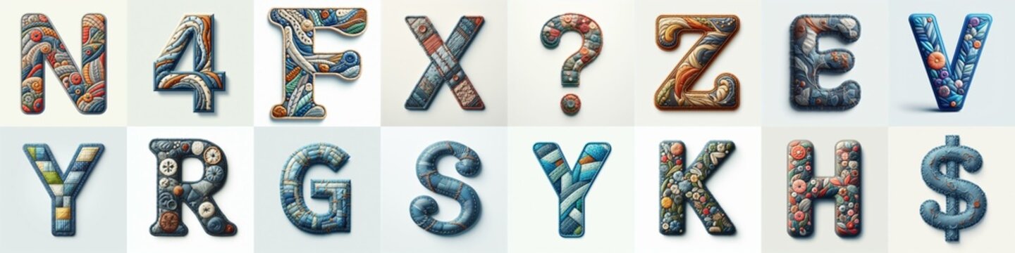 Fabric patches lettering. AI generated illustration