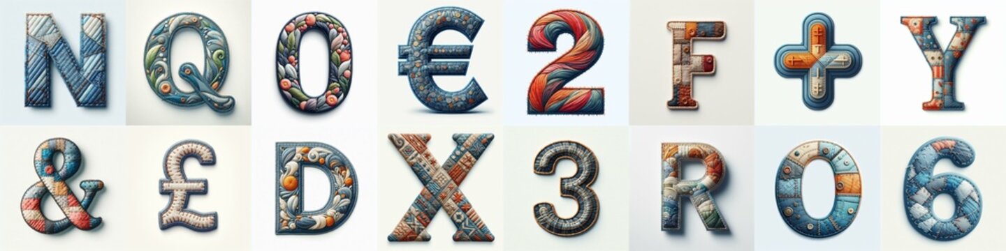 Fabric patches lettering. AI generated illustration