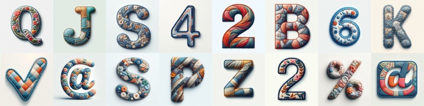 Fabric patches lettering. AI generated illustration