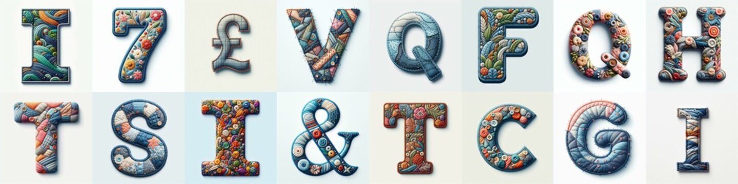 Fabric patches lettering. AI generated illustration