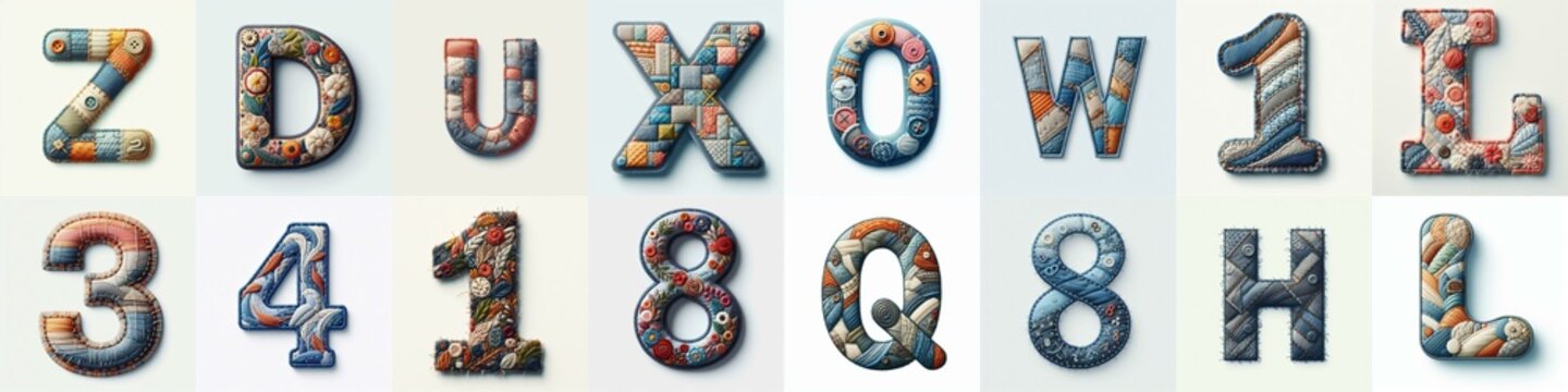 Fabric patches lettering. AI generated illustration