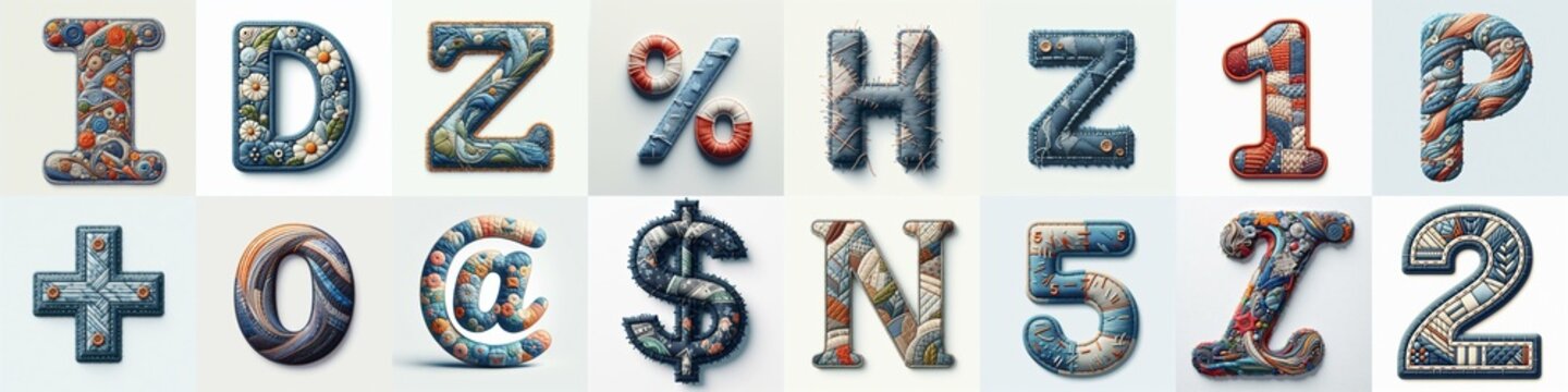 Fabric patches lettering. AI generated illustration