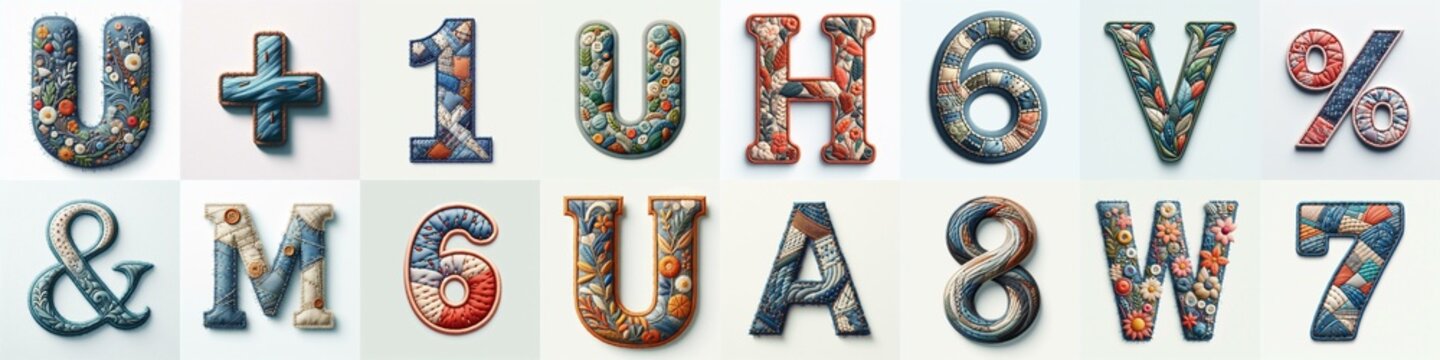 Fabric patches lettering. AI generated illustration