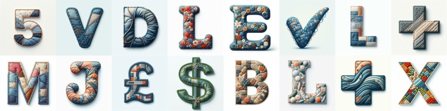 Fabric patches lettering. AI generated illustration