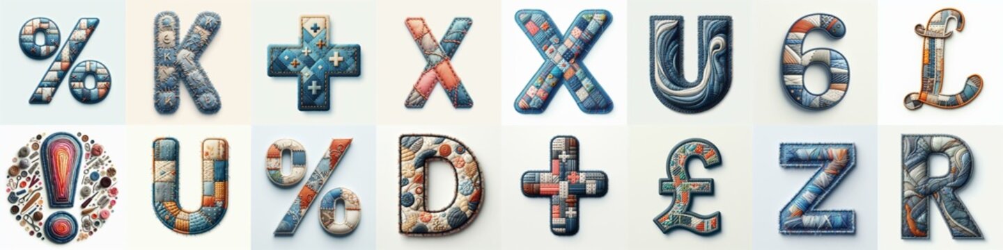 Fabric patches lettering. AI generated illustration
