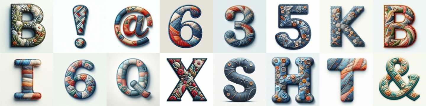 Fabric patches lettering. AI generated illustration